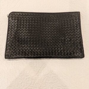 Authentic Bottega Veneta Intrecciato Clutch Bag Brown Leather